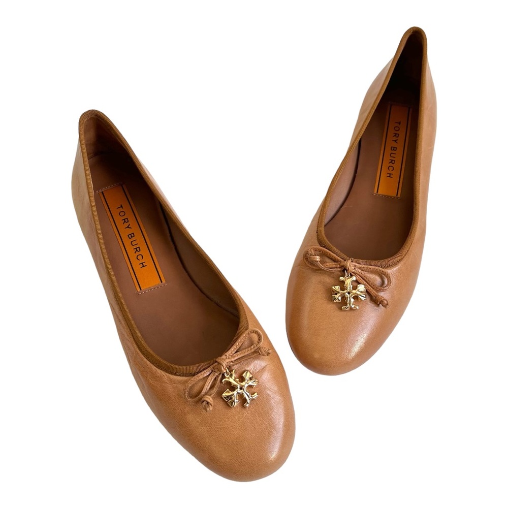 Tory Burch Camel Tan Leather Women's Tory Charm Ballet Flats